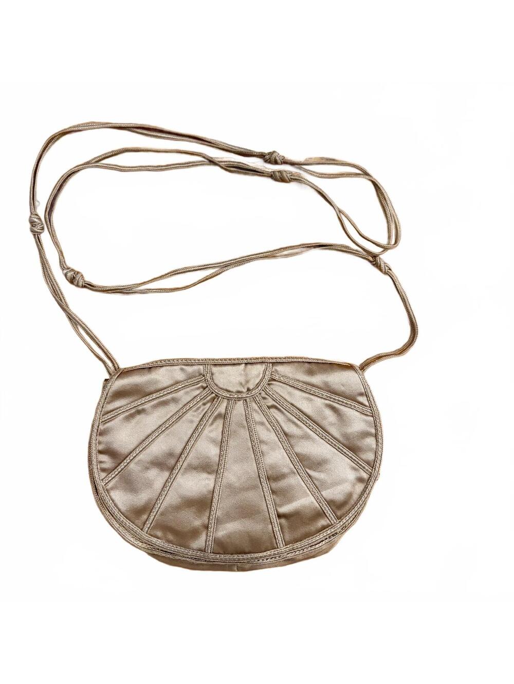 Vintage Made in Italy Gold Satin Evening Bag Corded Crossbody Purse